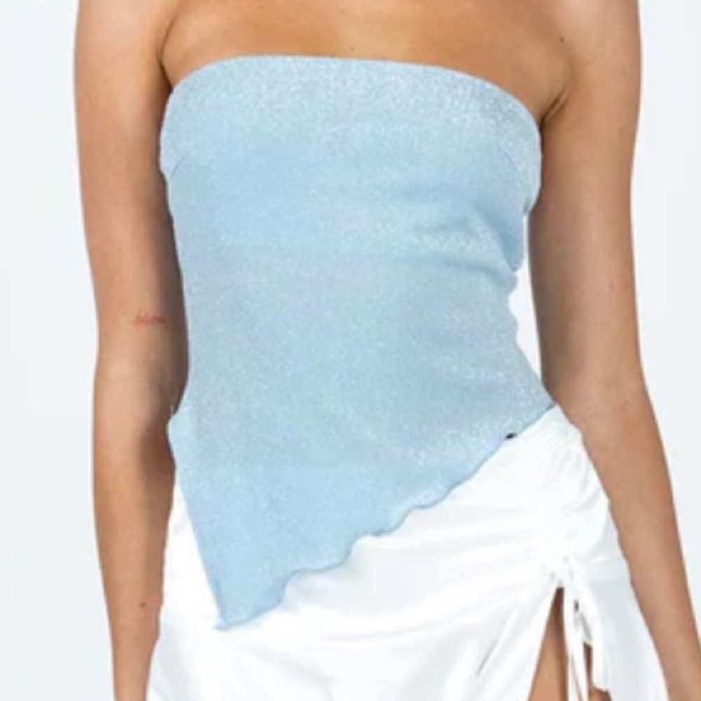 Princess Polly Light Blue Shimmery Strapless Crop Top